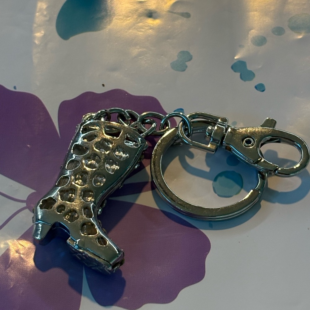 Silver Rhinestone Boot Keychain - image 3